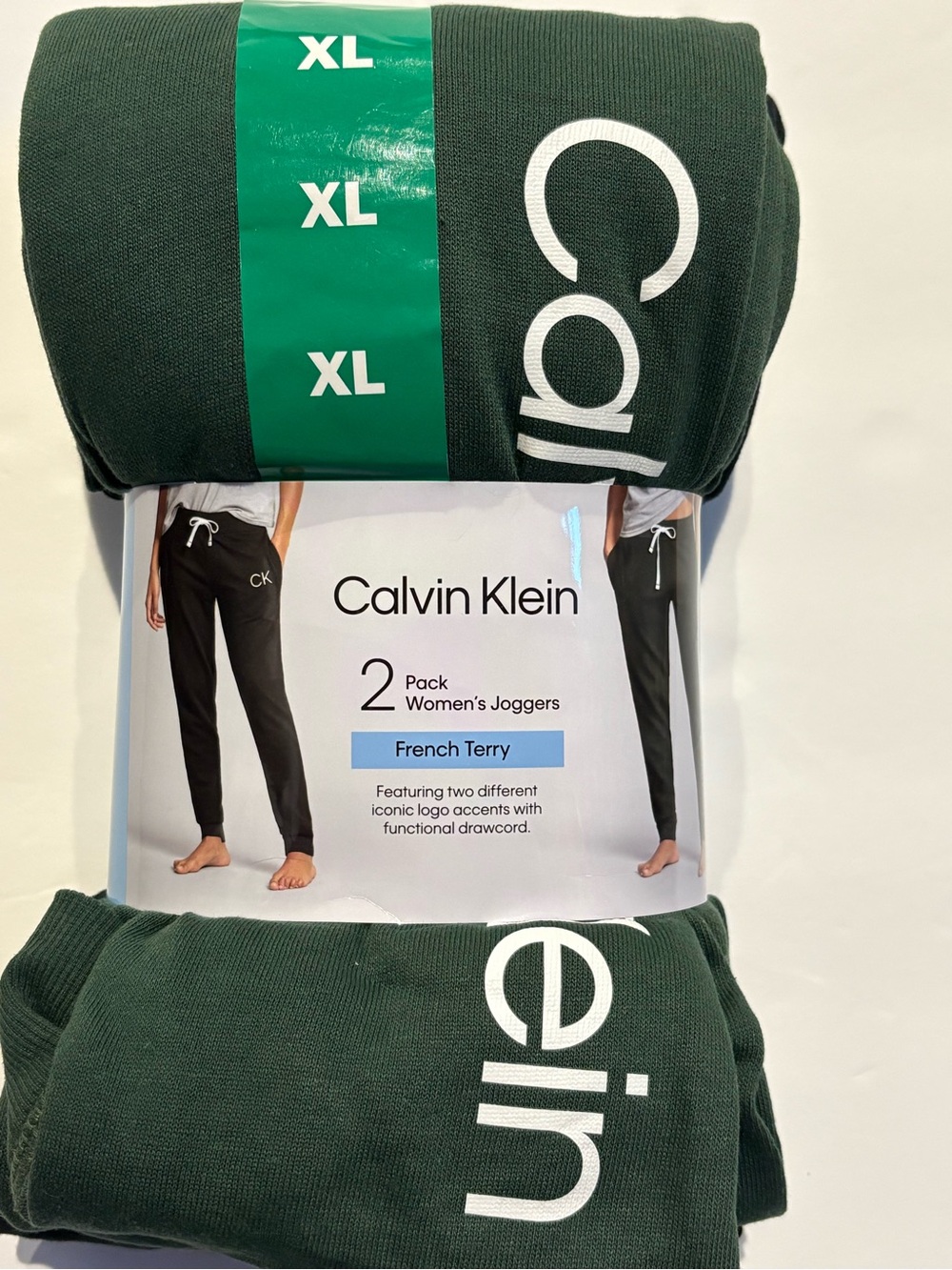Calvin Klein French Terry Women's 2 pack Joggers - Green & Black with White Tag